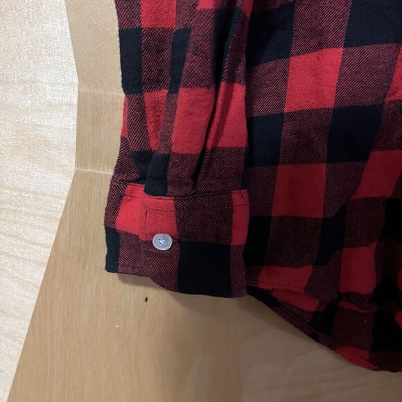 Club Room Mens Shirt M Medium Red Black Flannel Plaid Button Up Collared - Picture 4 of 8